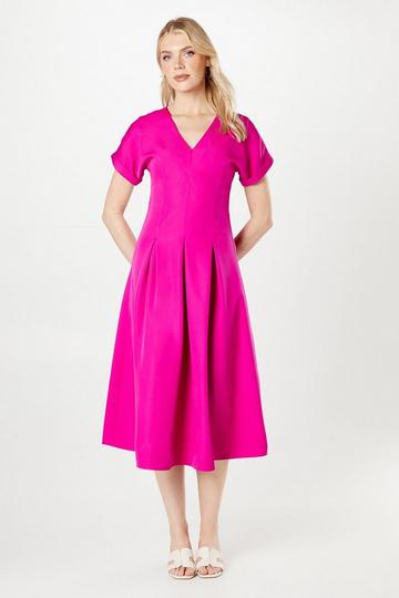 Pink Pleat Detail Midi Dress