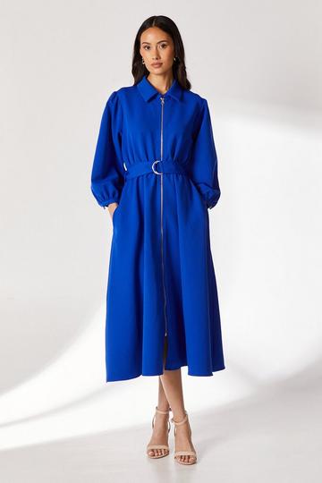 Chunky Zip Front Midi Dress cobalt