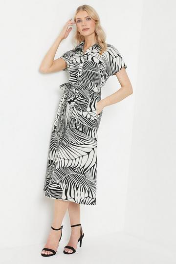 Leaf Print Shirt Midi Dress mono