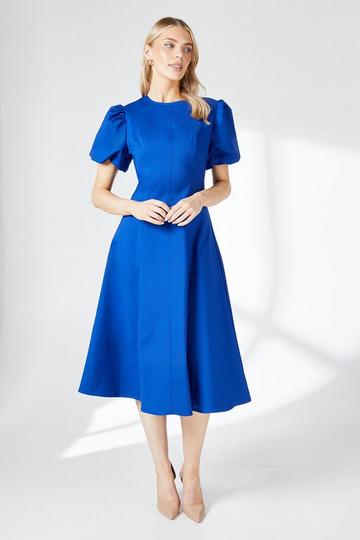 Blue Blue Puff Sleeve Midi Dress