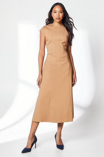 Contrast Embroidery Midi Dress biscuit