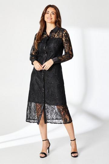 Black Lace Shirt Dress black