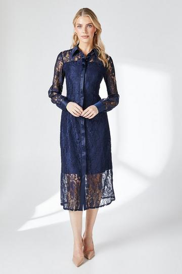 Navy Navy Lace Shirt Dress