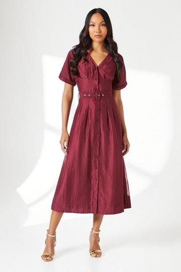 Belted Organza Shirt Dress mocha