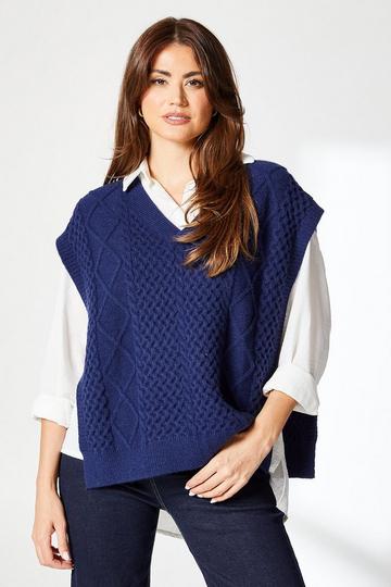 Cable V Neck Knitted Tabard navy