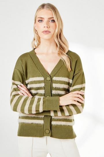 Eyelash Striped Cardigan khaki