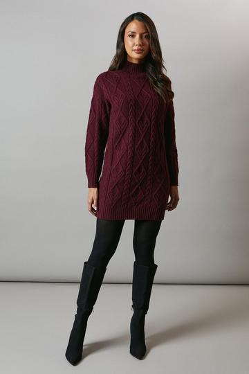 Cable High Neck Tunic berry