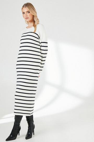 Striped Slouchy Knitted Midi Dress ivory