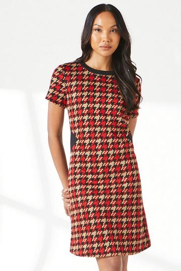 Red Dogtooth Jacquard Shift Dress red