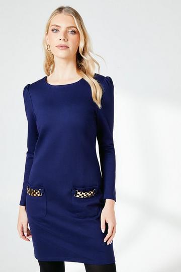 Pocket Detail Ponte Shift Dress navy