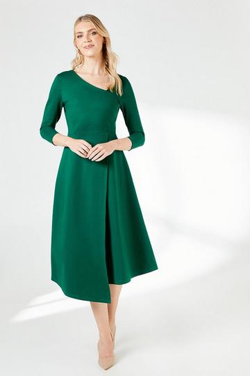 Asymmetric Hem Ponte Midi Dress green