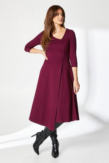 Asymmetric Hem Ponte Midi Dress berry