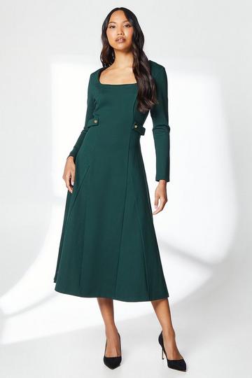 Tab Waist Detail Ponte Dress forest