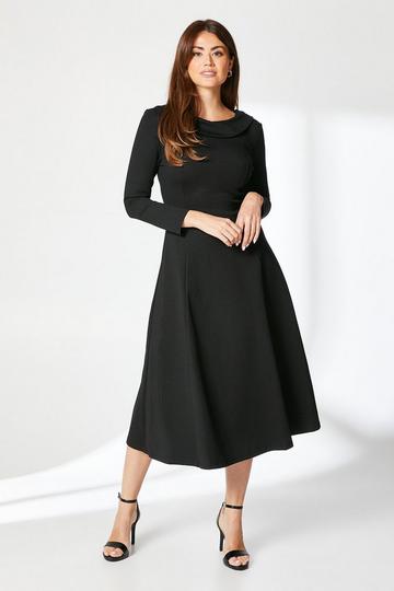 Shawl Collar Ponte Midi Dress black