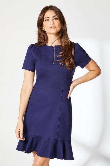 Zip Front Ponte Shift Dress navy