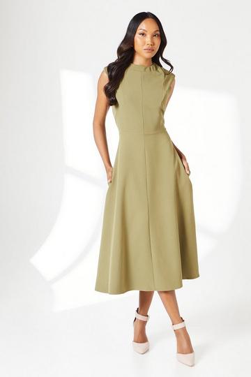 Structured Fit And Flare Midi Dress olive