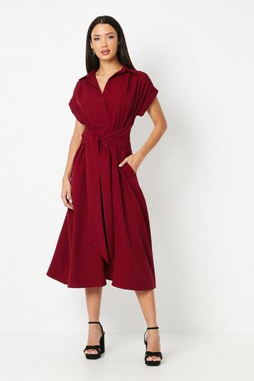 Front Tie Shirt Midi Dress berry