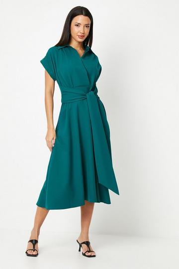 Front Tie Shirt Midi Dress emerald