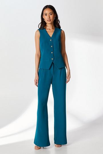 High Waisted Wide Leg Trouser teal