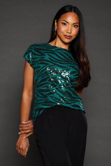 Green Sequin Detail T-shirt