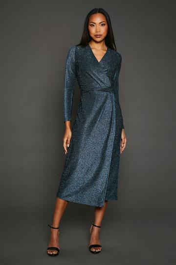 Green Glitter Detail Jersey Wrap Dress