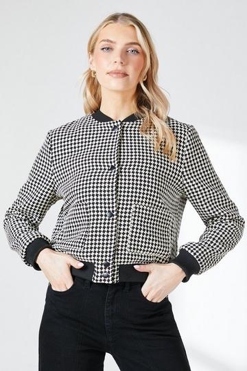 Houndstooth Button Through Bomber mono