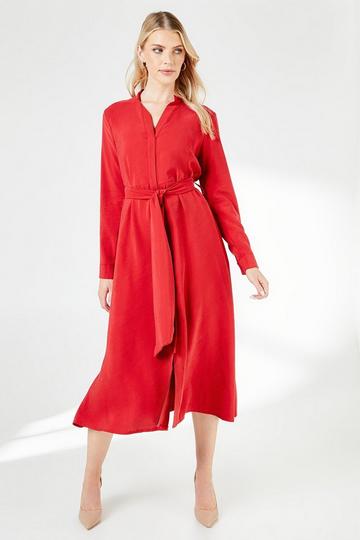 Red Belted Shirt Dress