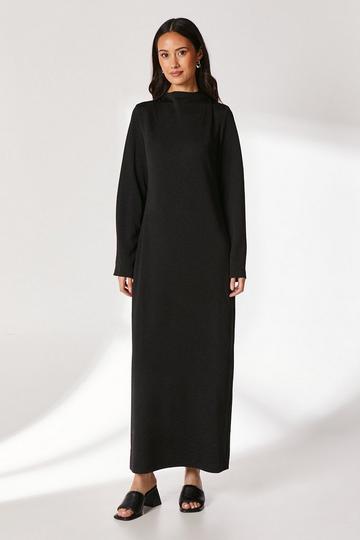 Long Sleeve Textured Jersey Maxi Dress black