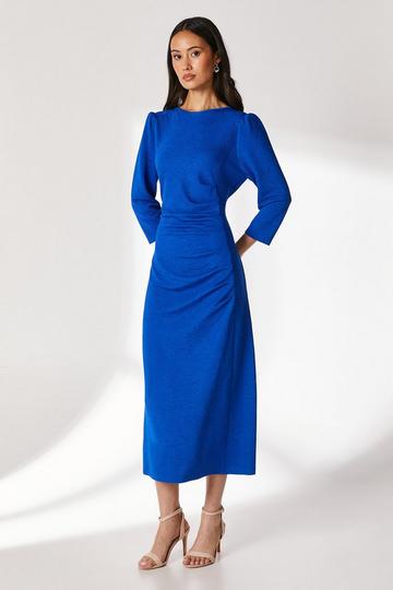 Blue Seam Detail Textured Jersey Midi Dress