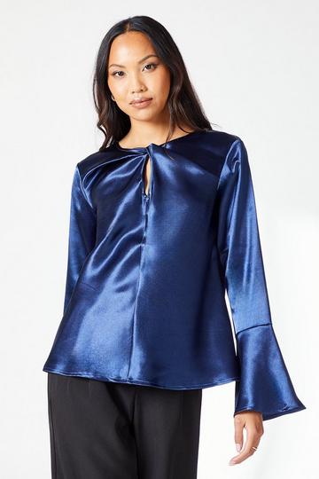 Keyhole Detail Satin Top navy