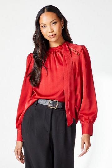 Satin Pussybow Top red