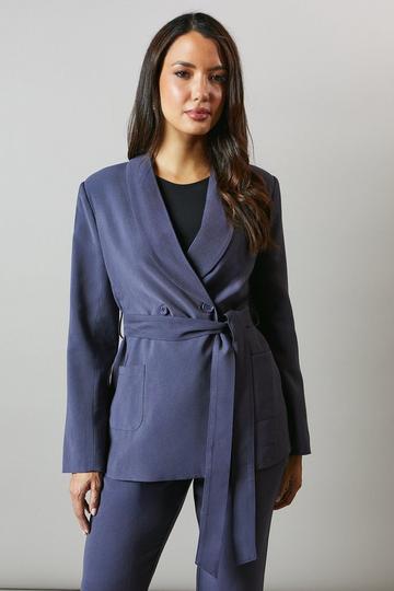 Belted Shawl Collar Blazer navy