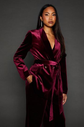 Velvet Belted Blazer burgundy