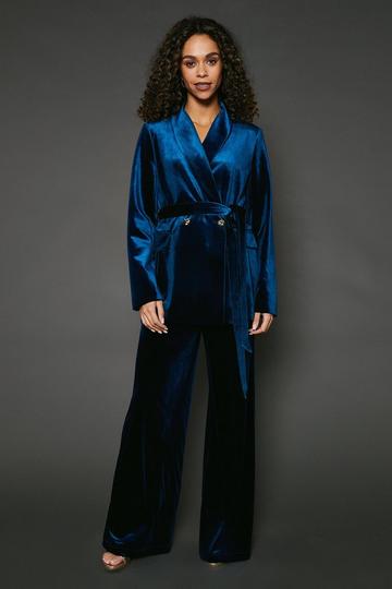 Velvet Belted Blazer teal