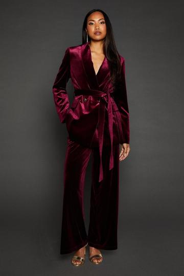 Burgundy Red Velvet Wide Leg Trouser