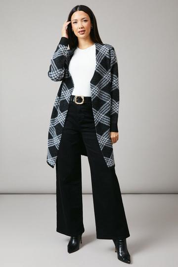 Checked Edge To Edge Longline Cardigan mono