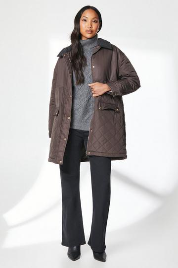 Quilted Contrast Cord Collar Jacket chocolate