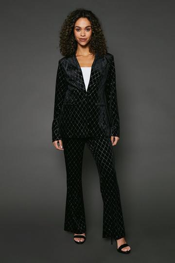 Single Breasted Embellished Velvet Blazer black