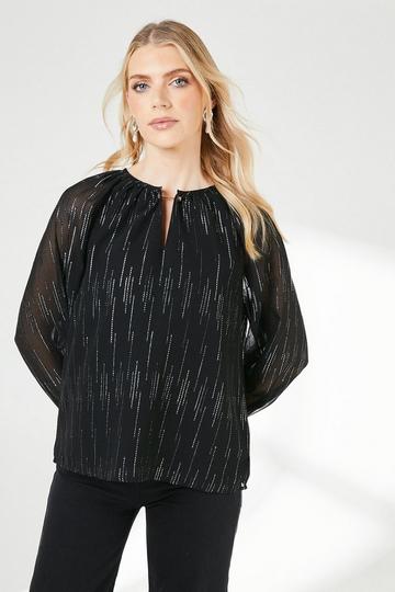 Black Bar Detail Metallic Blouse black