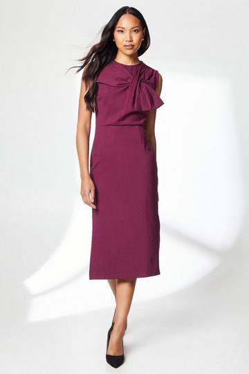 Bow Detail Ponte Midi Dress berry