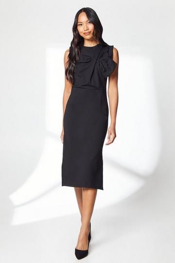 Bow Detail Ponte Midi Dress black