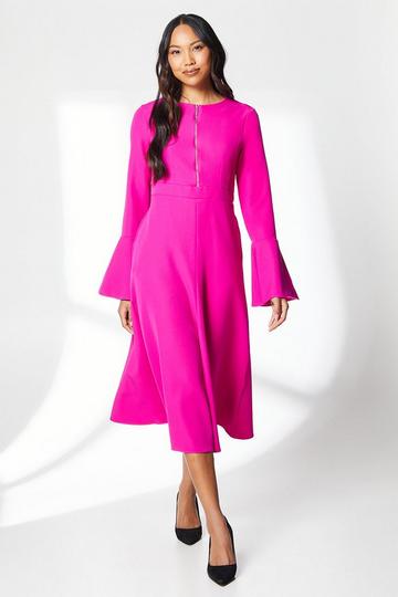 Pink Zip Front Detail Midi Dress