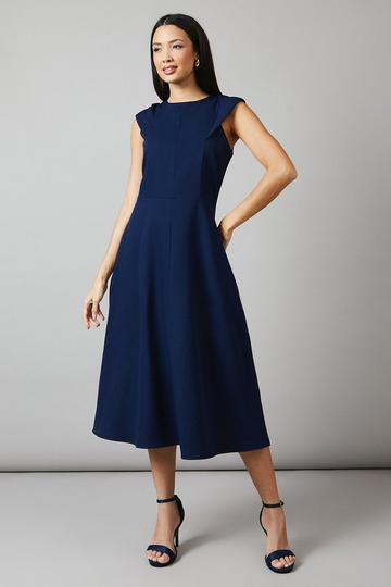 Structured Fit and Flare Midi Dress navy