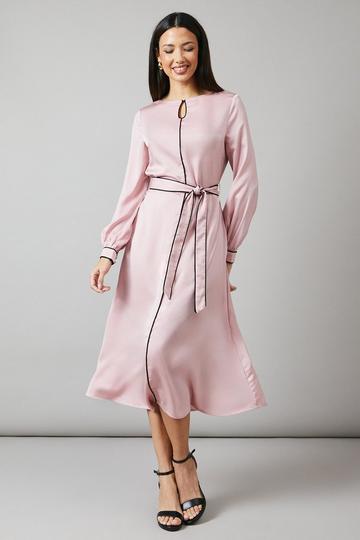 Pink Piping Detail Keyhole Midi Dress