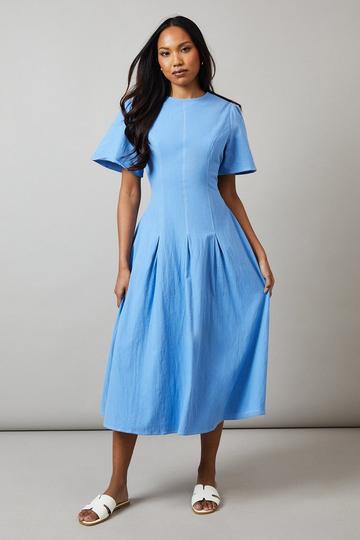 Seam Detail Inserted Pleat Detail Midi Dress light blue