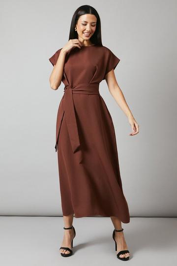 Tie Waist Midi Dress mocha