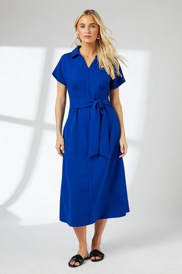 Dart Waist Tie Front Midi Dress cobalt