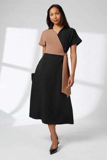 Colour Block Side Tie Dress chestnut