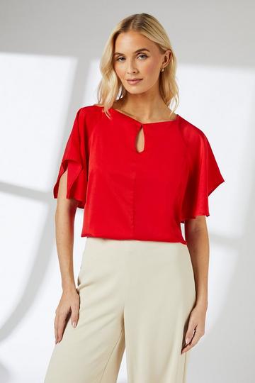 Hanky Hem Sleeve Blouse red