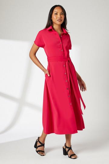 Magenta Pink Premium Twill Button Through Shirt Dress